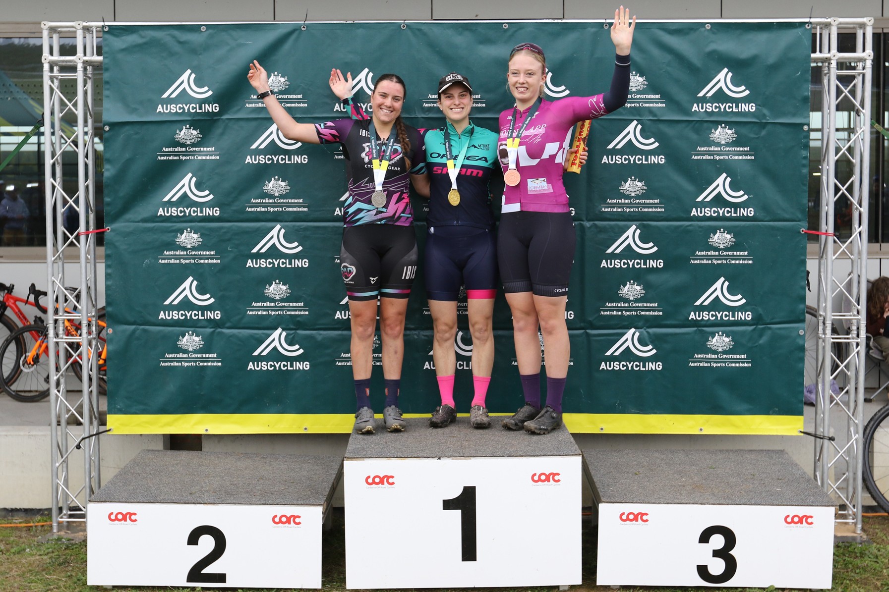elite women podium of Round 4 of the AusCycling Cyclo-cross National Series in Canberra